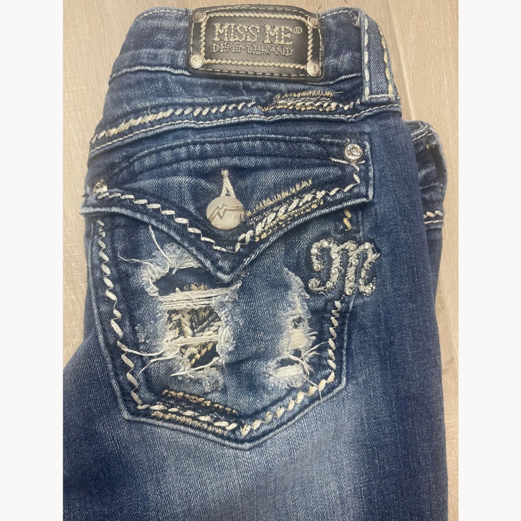 Miss Me Denim Brand Distressed Flap Pocket Bootcut Women Jeans Size 30 Je1045b4r